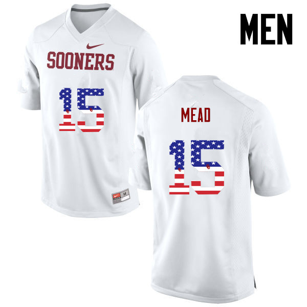 Men Oklahoma Sooners #15 Jeffery Mead College Football USA Flag Fashion Jerseys-White - Click Image to Close